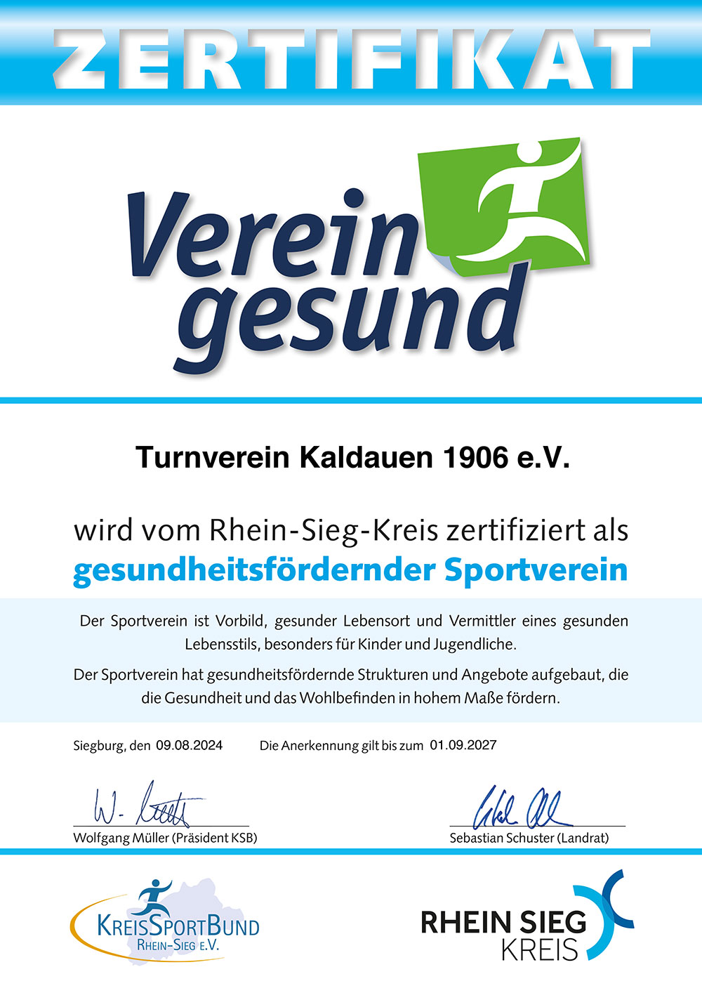 Abbildung Zertifikat Verein gesund